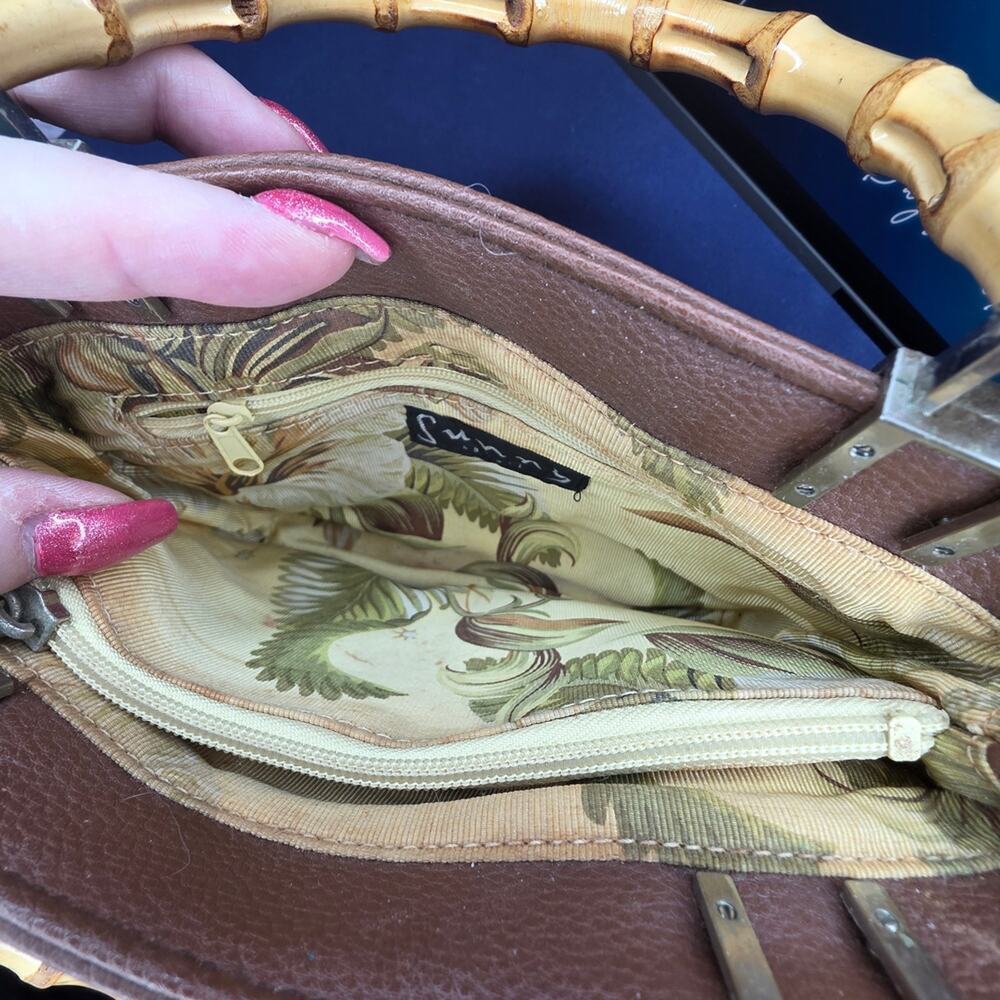 Sunny Hawaii Straw Mini Tote Bamboo Handles Tan Brown 9x5x2.5" 1H - Picture 5 of 10